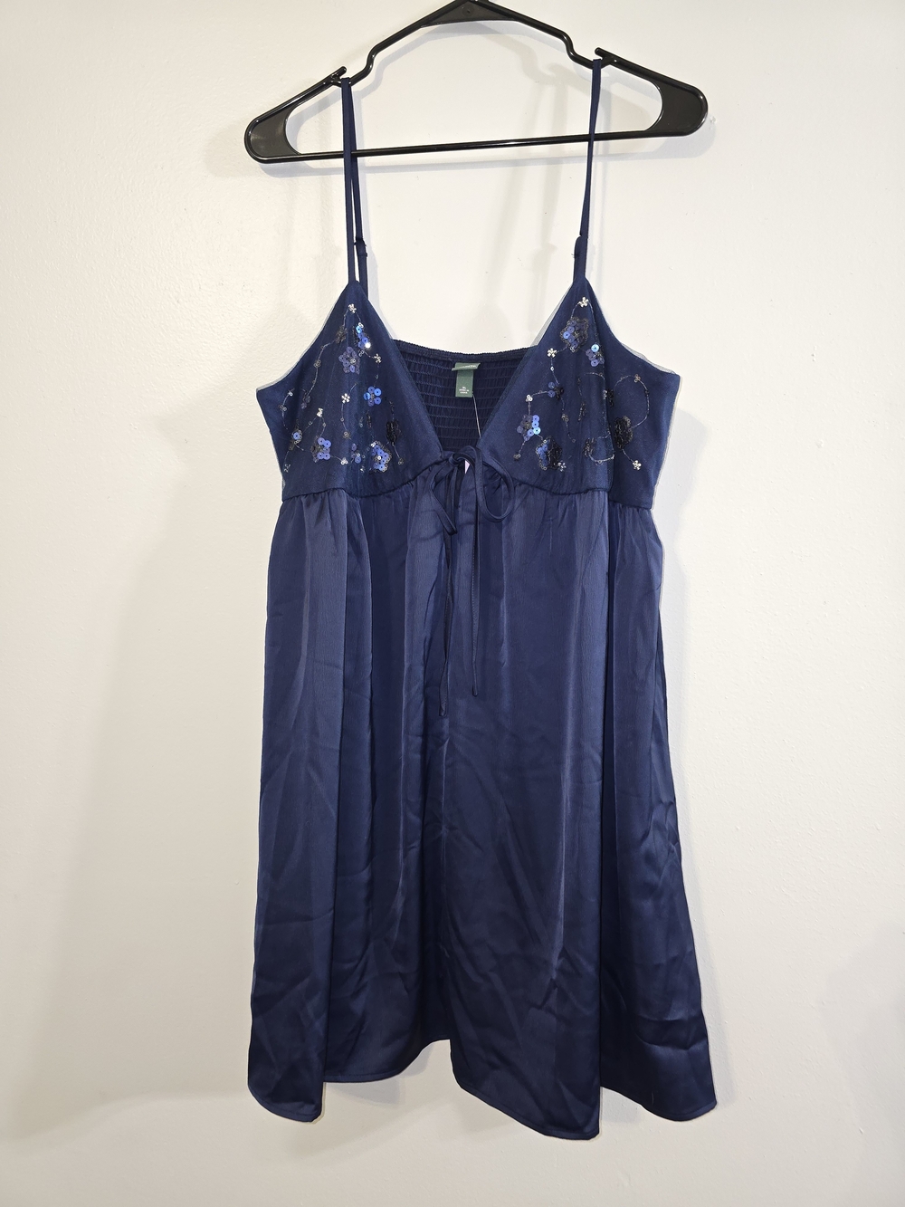 wild fable Women's Embellished Mini Babydoll Dress - Navy Blue